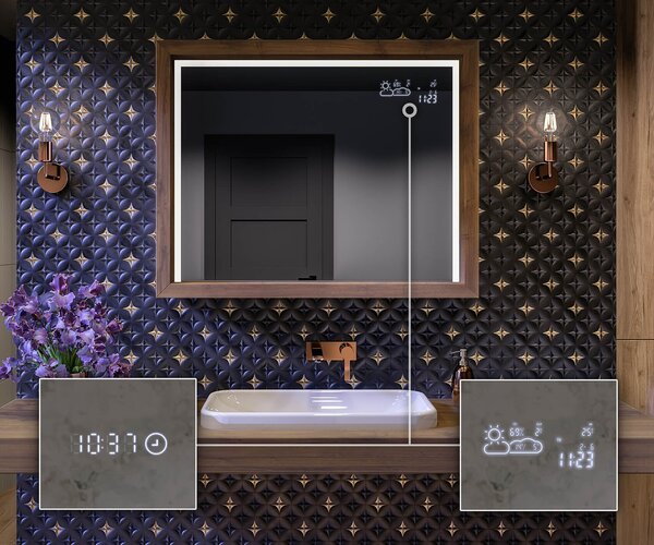 Oglindă LED pentru baie cu ramă WoodenFrame, în culoarea Stejar Oslo