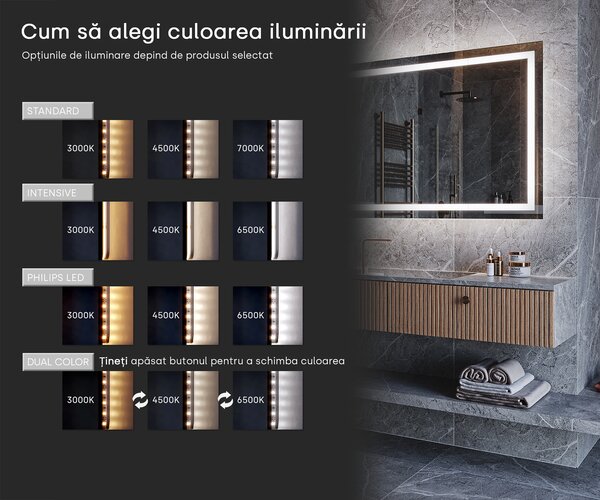 Oglindă LED pentru baie cu ramă WoodenFrame, în culoarea Stejar Oslo