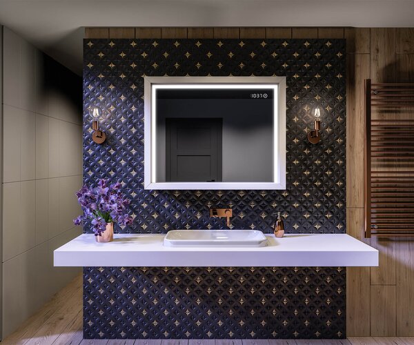 Oglindă LED pentru baie cu ramă WoodenFrame, în culoarea Stejar Oslo