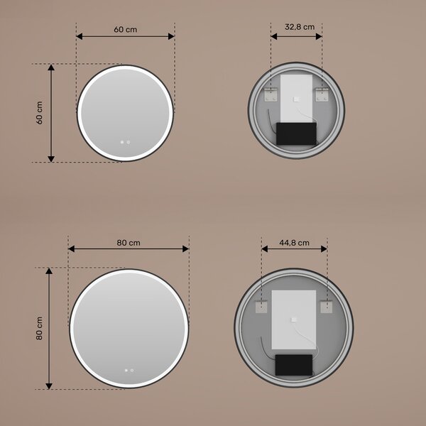Oglindă rotundă LED într-o ramă aurie din aluminiu
