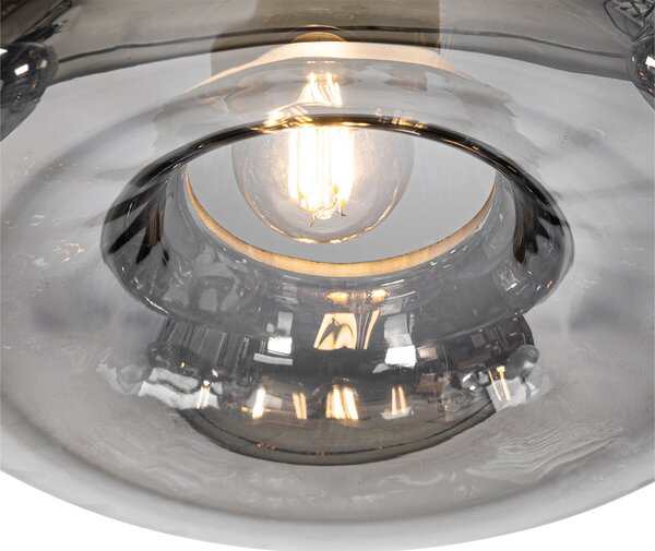 Lampă suspendată Art Deco neagră cu sticlă fumuriu rotundă cu 3 lumini - Ayesha