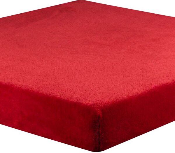Cearceaf cu elastic din micropluş roşu pat simplu