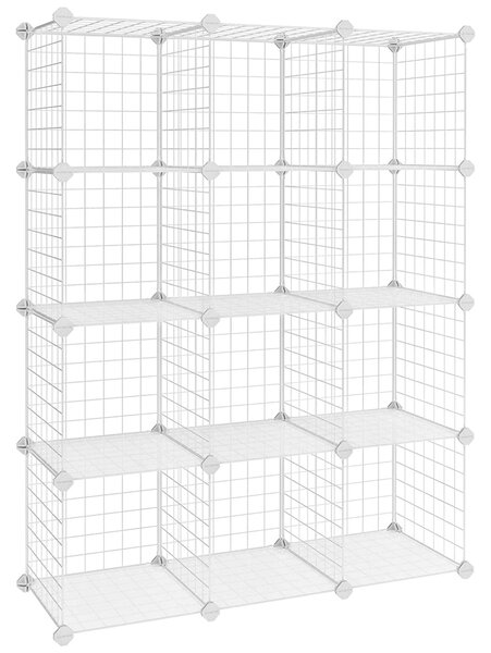 Raft de depozitare cu zăbrele cu 12 cuburi, raft cu rafturi din plasă metalică, alb | SONGMICS