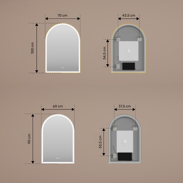 Oglindă neregulată cu iluminare LED într-un cadru din aluminiu negru
