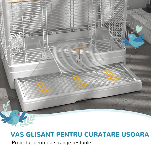PawHut Cușcă pentru Păsări cu Tavă Detașabilă și Jucării, Volieră pentru Papagali, 61x36.5x98cm, Negru | Aosom Romania