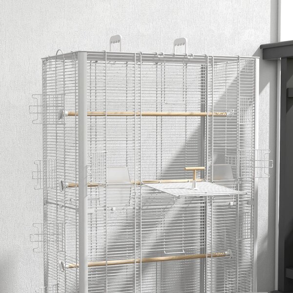 PawHut Cușcă pentru Păsări cu Tavă Detașabilă și Jucării, Volieră pentru Papagali, 61x36.5x98cm, Negru | Aosom Romania
