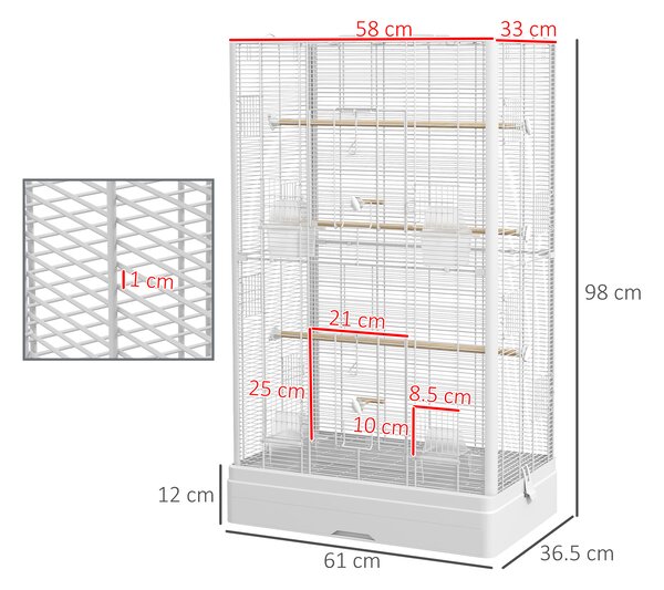 PawHut Cușcă pentru Păsări cu Tavă Detașabilă și Jucării, Volieră pentru Papagali, 61x36.5x98cm, Negru | Aosom Romania