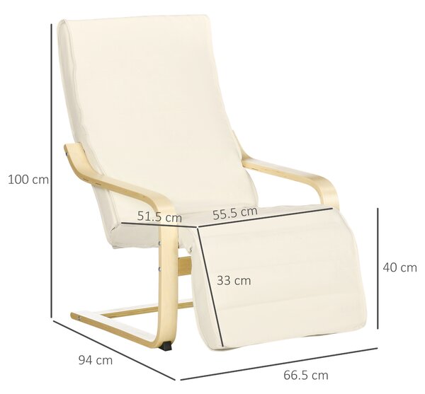 HOMCOM Fotoliu Relax cu Suport pentru Picioare Reglabil în 5 Nivele și Tetieră, 66,5x94x100 cm, Crem | Aosom Romania