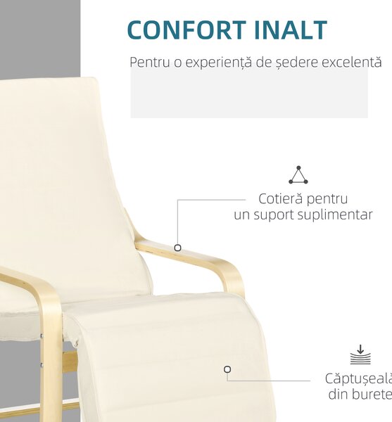 HOMCOM Fotoliu Relax cu Suport pentru Picioare Reglabil în 5 Nivele și Tetieră, 66,5x94x100 cm, Crem | Aosom Romania
