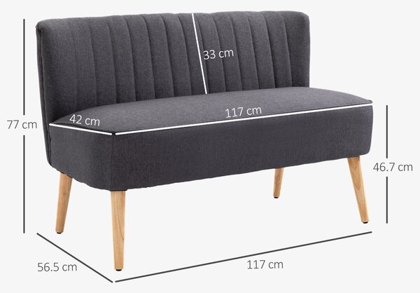 HOMCOM Canapea 2 Locuri din Material Textil fără Brațe cu Cusături, Canapea Compactă Modernă cu Picioare din Lemn de Cauciuc pentru Living, 117x56.5x77 cm, Gri Închis | Aosom Romania