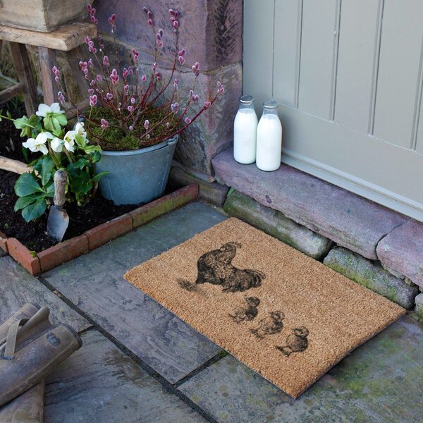 Covoraș de intrare din fibre de nucă de cocos 40x60 cm Chickens and Chicks – Artsy Doormats