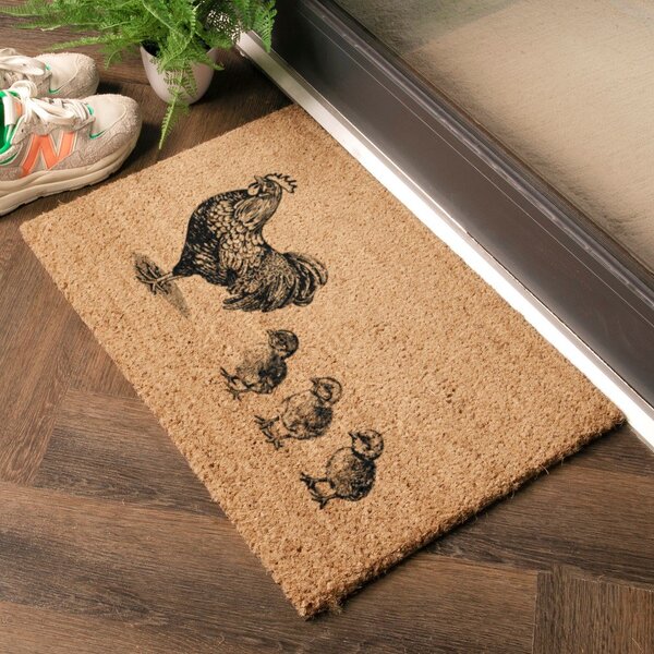 Covoraș de intrare din fibre de nucă de cocos 40x60 cm Chickens and Chicks – Artsy Doormats