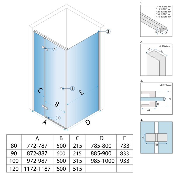 Rea, Cabină de duș Rea Atlas 120x100 Auriu periat, KPL-K4576