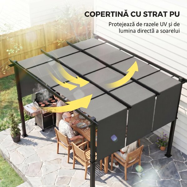 Outsunny Pergola de Exterior de 3 x 3,5 m cu Copertina Retractabila, Foisor de Gradina, Umbrar pentru Veranda, Terasa, Gri Inchis