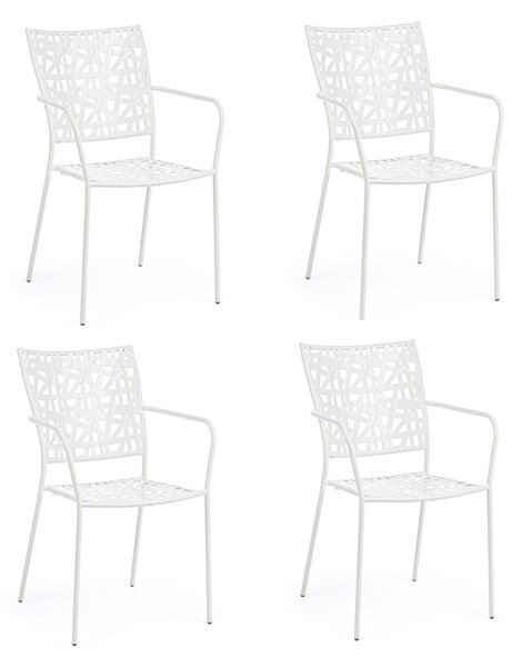 Set 4 scaune de gradina / terasa din metal Kelsie Alb, l54xA55xH89 cm