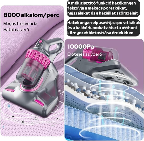 Aspirator de mână 4 în 1 cu duze interschimbabile, aspirare puternică, trei moduri de viteză - gri-roz
