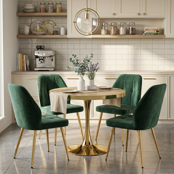 Set Masă Lyma Stejar Gold 80 cm cu 4 Scaune Elira Verde