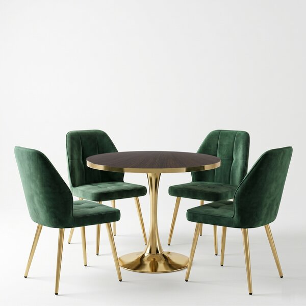 Set Masă Lyma Wenge Gold 80 cm cu 4 Scaune Elira Verde