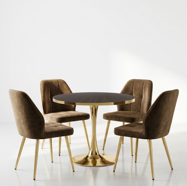 Set Masă Lyma Wenge Gold 80 cm cu 4 Scaune Elira Maro