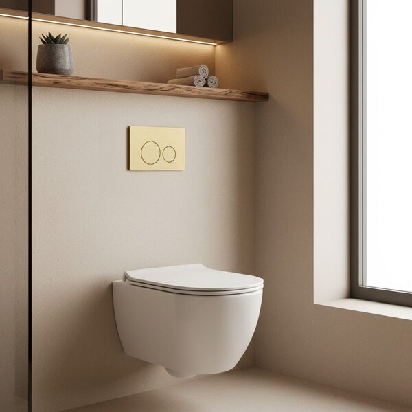 Cadru WC încastrat Rea cu buton I Brush Gold