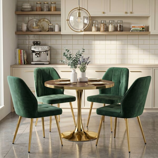 Set Masă Lyma Nuc Gold 80 cm cu 4 Scaune Elira Verde