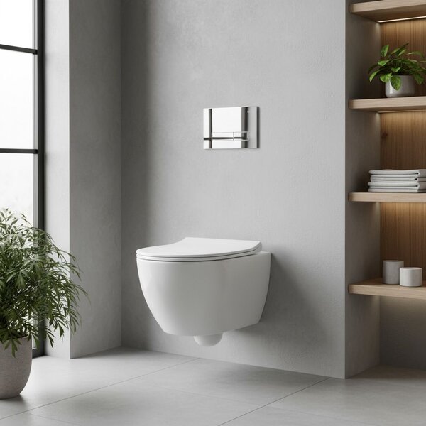 Cadru WC încastrat Rea cu buton HD Chrome