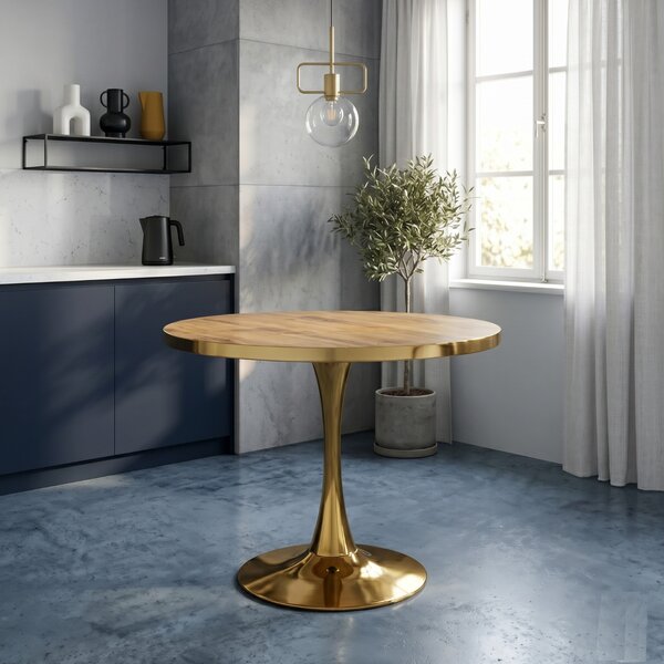 Masă fixă Rotundă Lyma Nuc Deschis Gold 90 cm