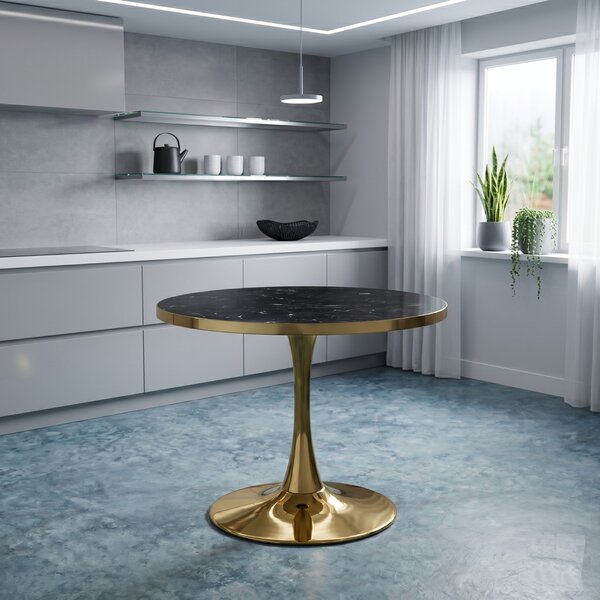 Masă fixă Rotundă Lyma Negru Marmorat Gold 90 cm