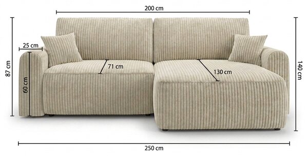 Coltar extensibil reversibil NORDEN PAROS 250x140 cm, gri deschis