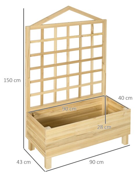 Outsunny Ghiveci din Lemn cu Grilaj pentru Plante Cățărătoare, Ideal pentru Legume și Flori, 90x43x150 cm, Design Natural | Aosom Romania