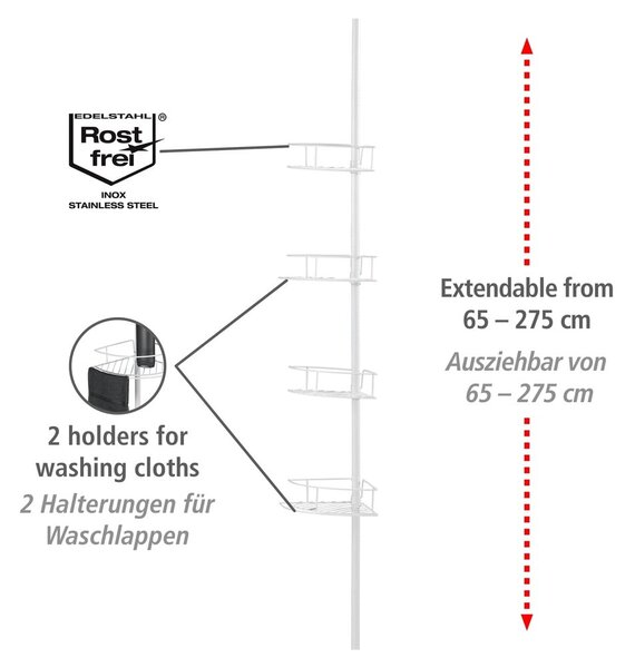 Raft pentru baie alb de colț telescopic din oțel inoxidabil Dolcedo – Wenko