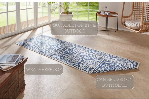 Covor adecvat pentru exterior NORTHRUGS Jardin, 80 x 350 cm, albastru-crem