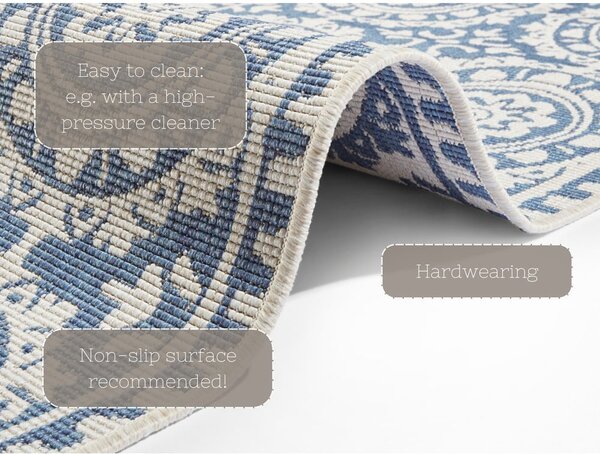 Covor adecvat pentru exterior NORTHRUGS Jardin, 80 x 350 cm, albastru-crem