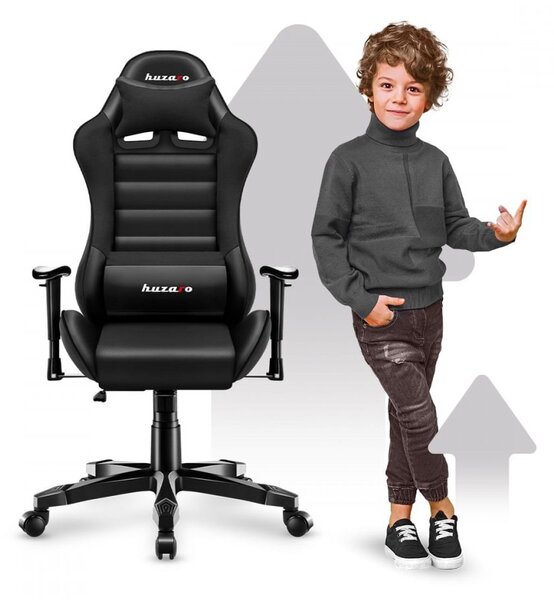 Scaun de gaming ergonomic negru pentru adolescenți