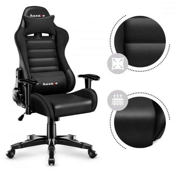 Scaun de gaming ergonomic negru pentru adolescenți