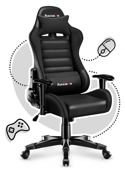 Scaun de gaming ergonomic negru pentru adolescenți