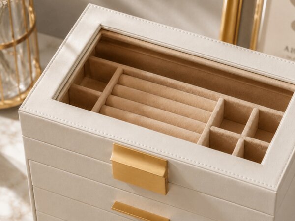 Cutie de bijuterii ELEGANT CASE 25,1x21,5x15,3 cm din piele ecologica, bej