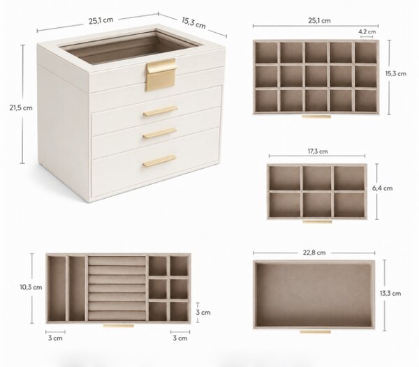 Cutie de bijuterii ELEGANT CASE 25,1x21,5x15,3 cm din piele ecologica, bej