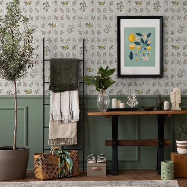 Tapet Motiv botanic cu flori și frunze în rame, Tapet flori, a01258 : Uwalls.ro