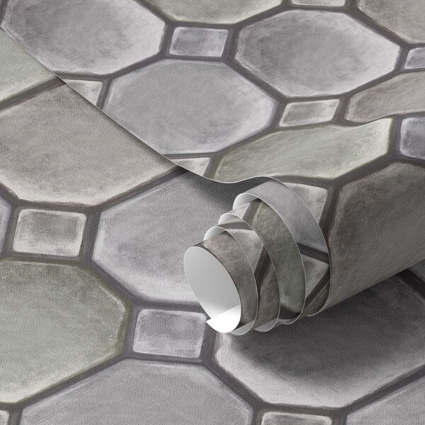 Tapet Model geometric din plăci de culoare gri și verzuie, Tapet abstract, a01259 : Uwalls.ro