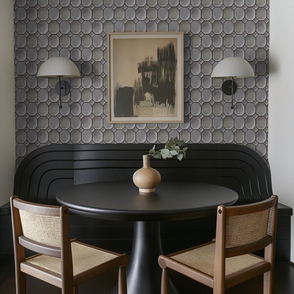 Tapet Model geometric din plăci de culoare gri și verzuie, Tapet abstract, a01259 : Uwalls.ro