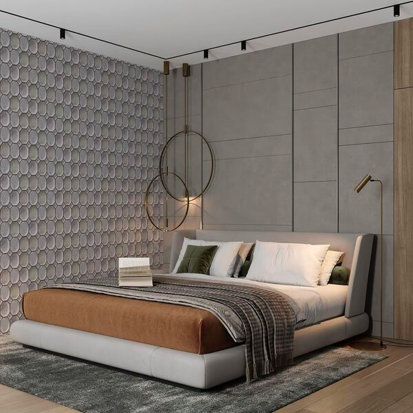 Tapet Model geometric din plăci de culoare gri și verzuie, Tapet abstract, a01259 : Uwalls.ro
