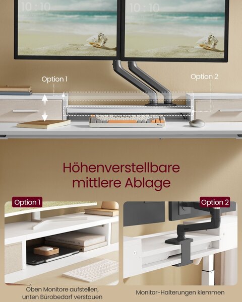 Birou reglabil Vasagle, Alb, LSD184W01 , 60 x 140 x (72-120)