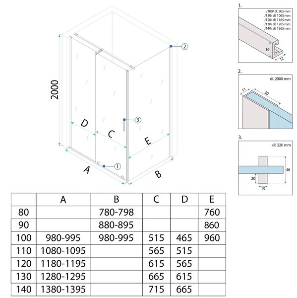 Rea Montana, cabina de dus cu usa culisanta 100x90cm, sticla transparenta 6mm, profil auriu mat, KPL-K2508