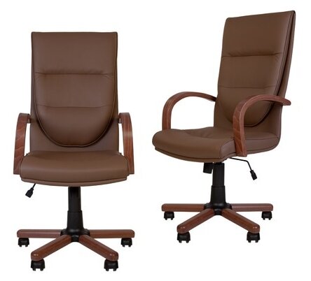 Set 2 scaune directoriale EXONIA EXTRA, brate din lemn, piele ecologica, Brun inchis