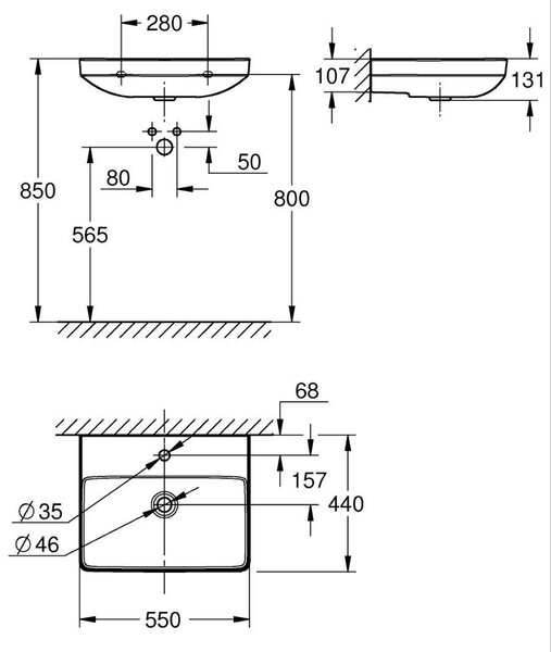 Grohe Euro Ceramic lavoar 55x44 cm dreptunghiular clasică alb luciu 102433SH00