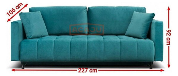 Canapea extensibila ALDO 3L, stofa catifelata turcoaz - Piano 10, cu s