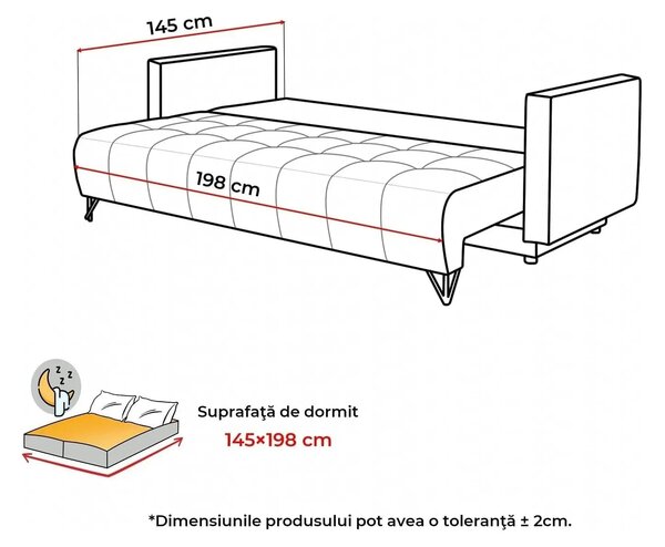 Canapea extensibila ALDO 3L, stofa catifelata turcoaz - Piano 10, cu s