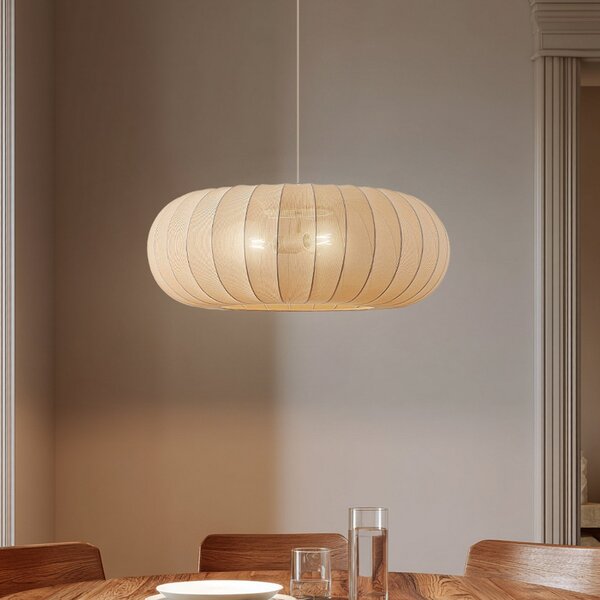 Lindby Lampă suspendată Helin, bej, Ø 70 cm, textil, 3 x E27, reglabil, Bej, Camera de zi / sufragerie, Țesătură / Textil, Scandinavă