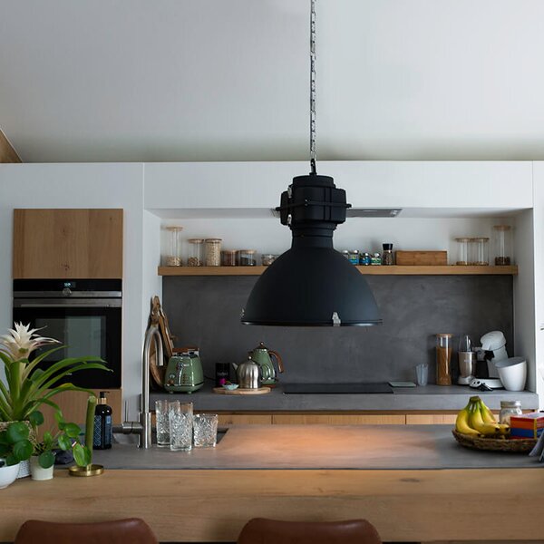 Lampă industrială modernă cu pandantiv neagră 53 cm incl. A60 Wifi - Sicko